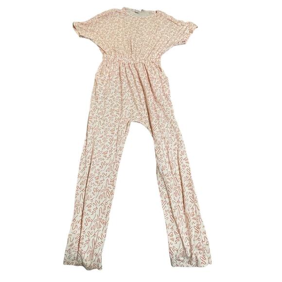 Open Edit SZ 8 Girl Pale Pink Doodle Abstract Jump Suit Long Pants Short Sleeve - Picture 2 of 7